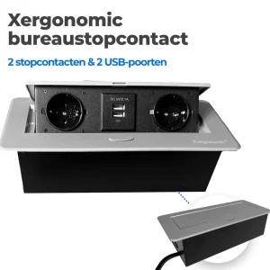 Xergonomic Bureaustopcontact met 2 stopcontacten en 2 USB-poorten Zilver