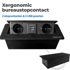 Xergonomic Bureaustopcontact met 2 stopcontacten en 2 USB-poorten Zwart