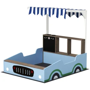 Nancy's Donnas Zandbak - Met Deksel - Blauw / Wit - Dennenhout - ± 110 x 90 x 105 cm