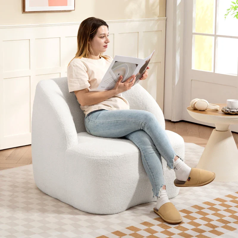 Nancy's Mentana Fauteuil - Relaxstoel - Loungestoel - Crème Wit - Teddy / Fleece - Afbeelding 3
